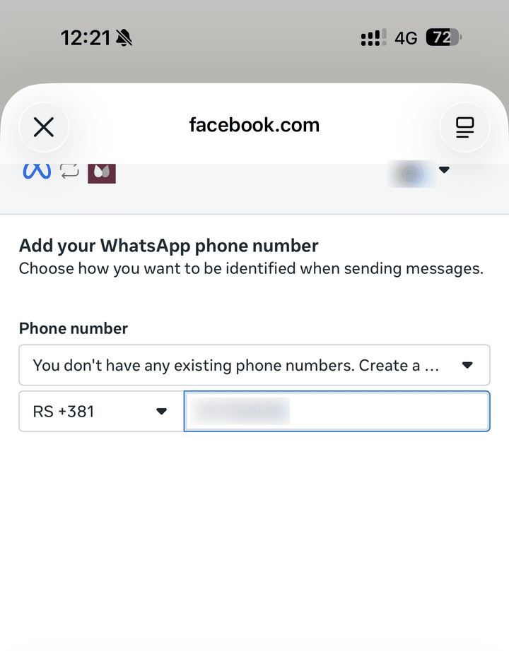 Facebook ekran Add your WhatsApp phone number