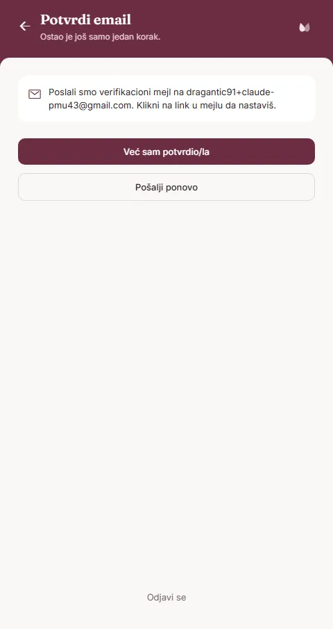 Ekran „Potvrdi email