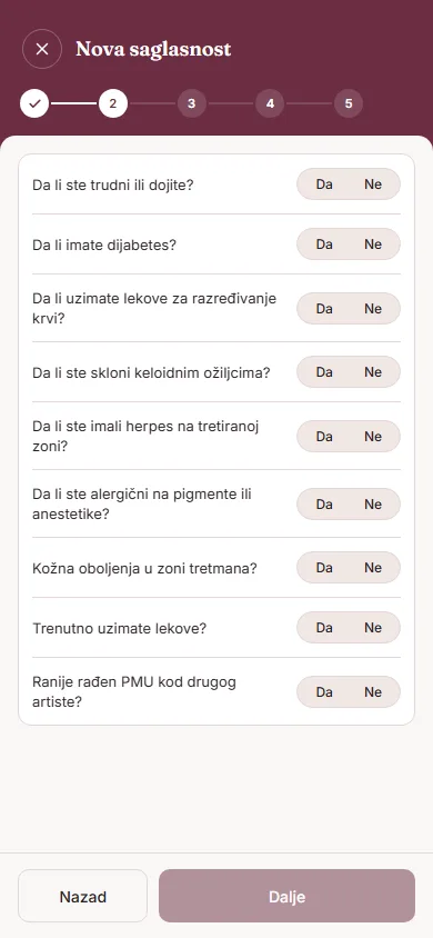 Zdravstveni upitnik sa da/ne pitanjima
